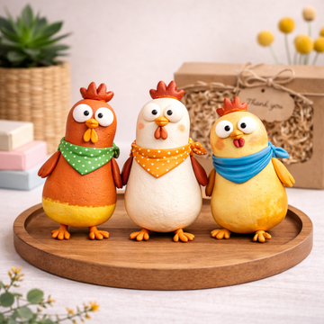 Cute Handmade Clay Chicken Figurines – 3 Styles F