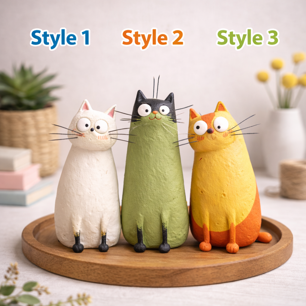 Handmade SnuggleCat – Whimsical Clay Desk Friend