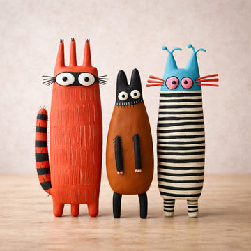 Bloop Kitty Crew – Mini Handmade Clay Cat Set