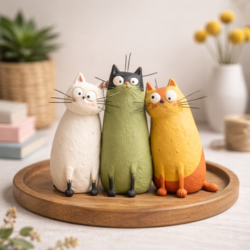Handmade SnuggleCat – Whimsical Clay Desk Friend